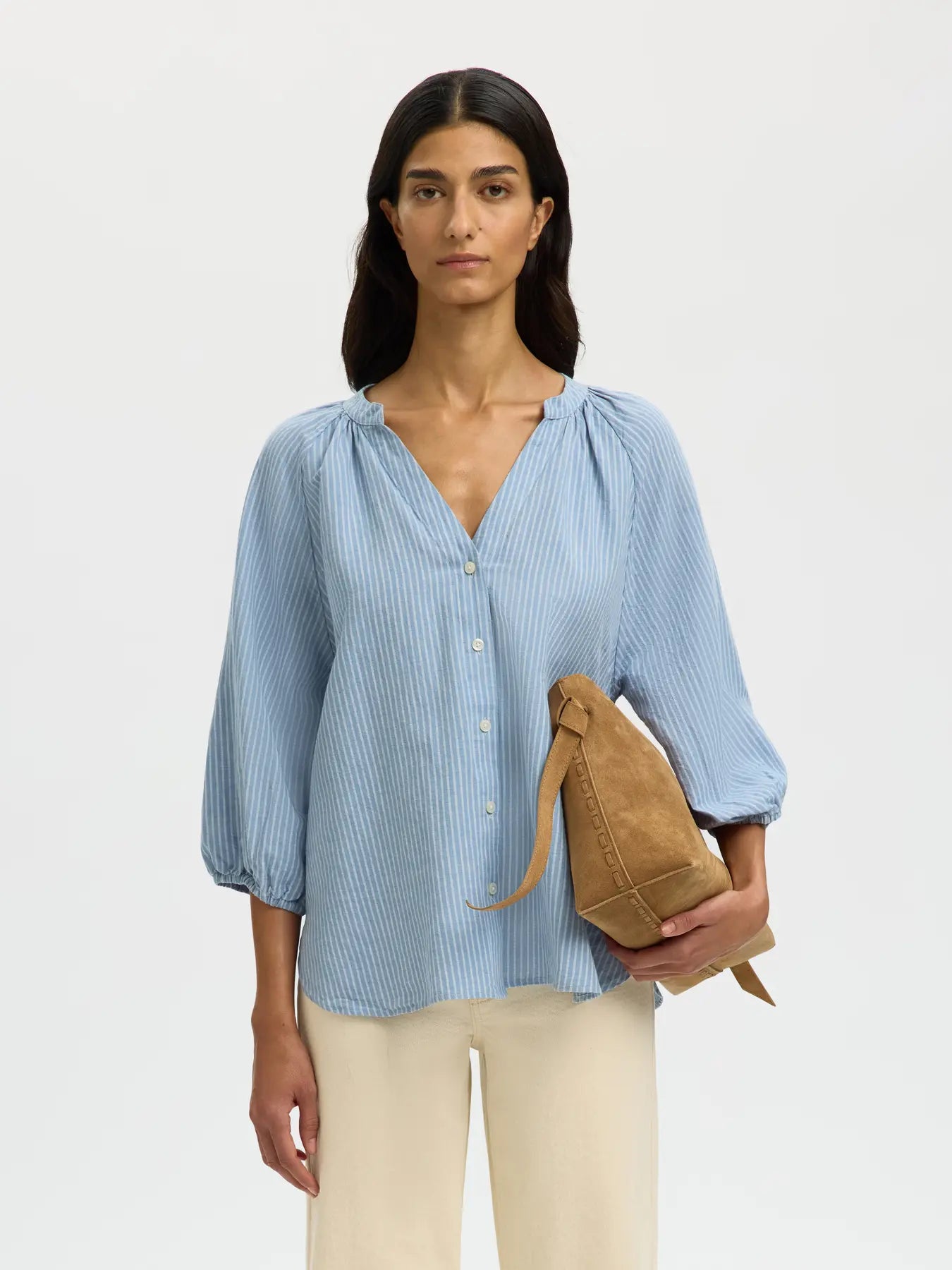 picture of Selected Cleo Alberta Striped Shirt - Dusty Blue/White - Number Two - womens - fashion - clothing - Selected 1