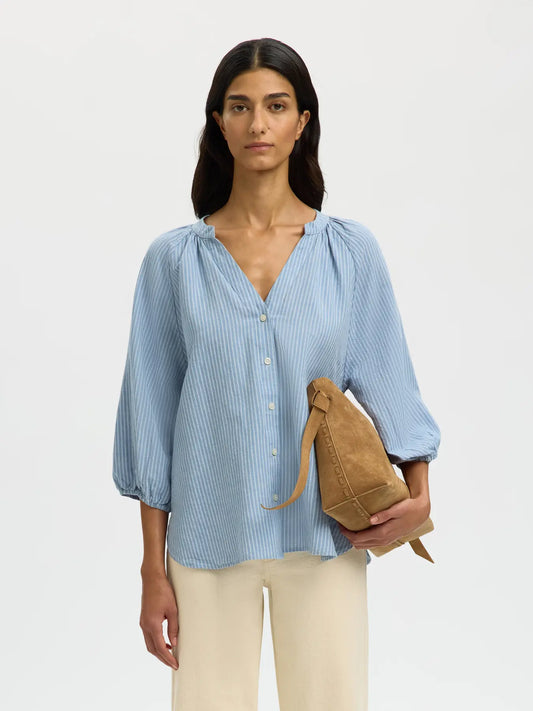 picture of Selected Cleo Alberta Striped Shirt - Dusty Blue/White - Number Two - womens - fashion - clothing - Selected 1
