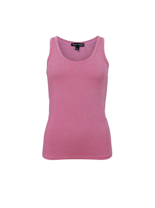 Black Colour FAYE Lurex Vest Top- Soft Pink