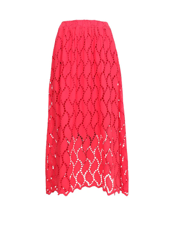 Black Colour Freya Cut Out Lace Skirt - Red