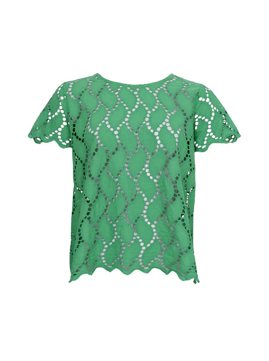 Black Colour Freya Cut Out Lace Tee Blouse - Green