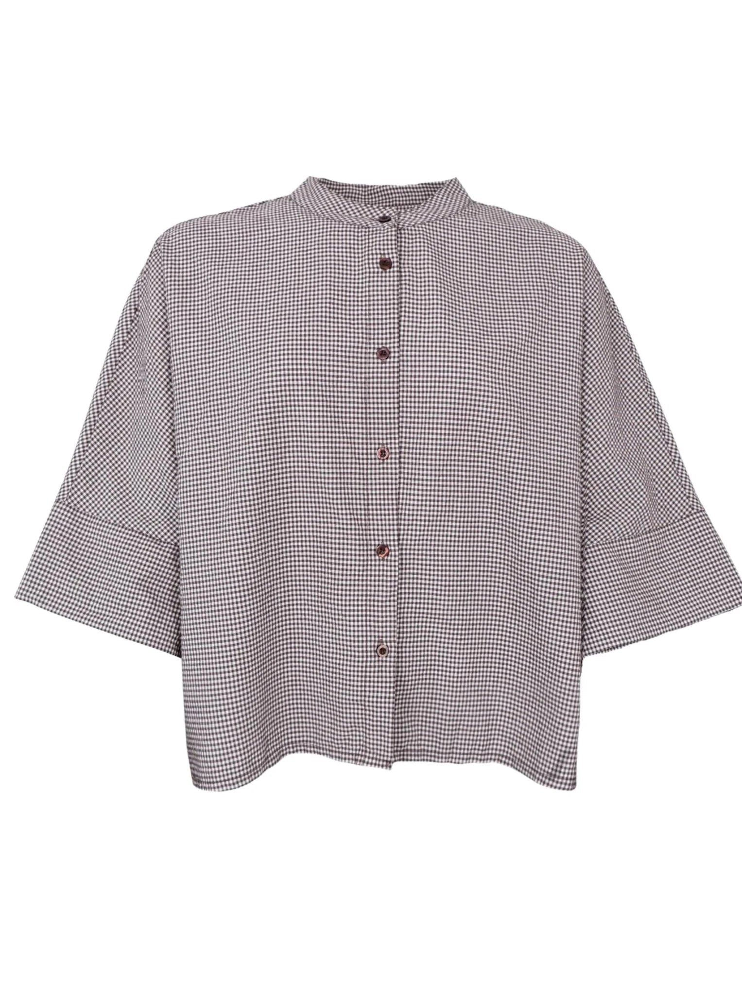 Black Colour MANON Loose Shirt  - Coffee Gingham