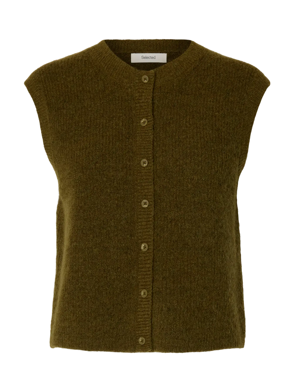 Selected Lulu Button Vest  - Fir Green Melange