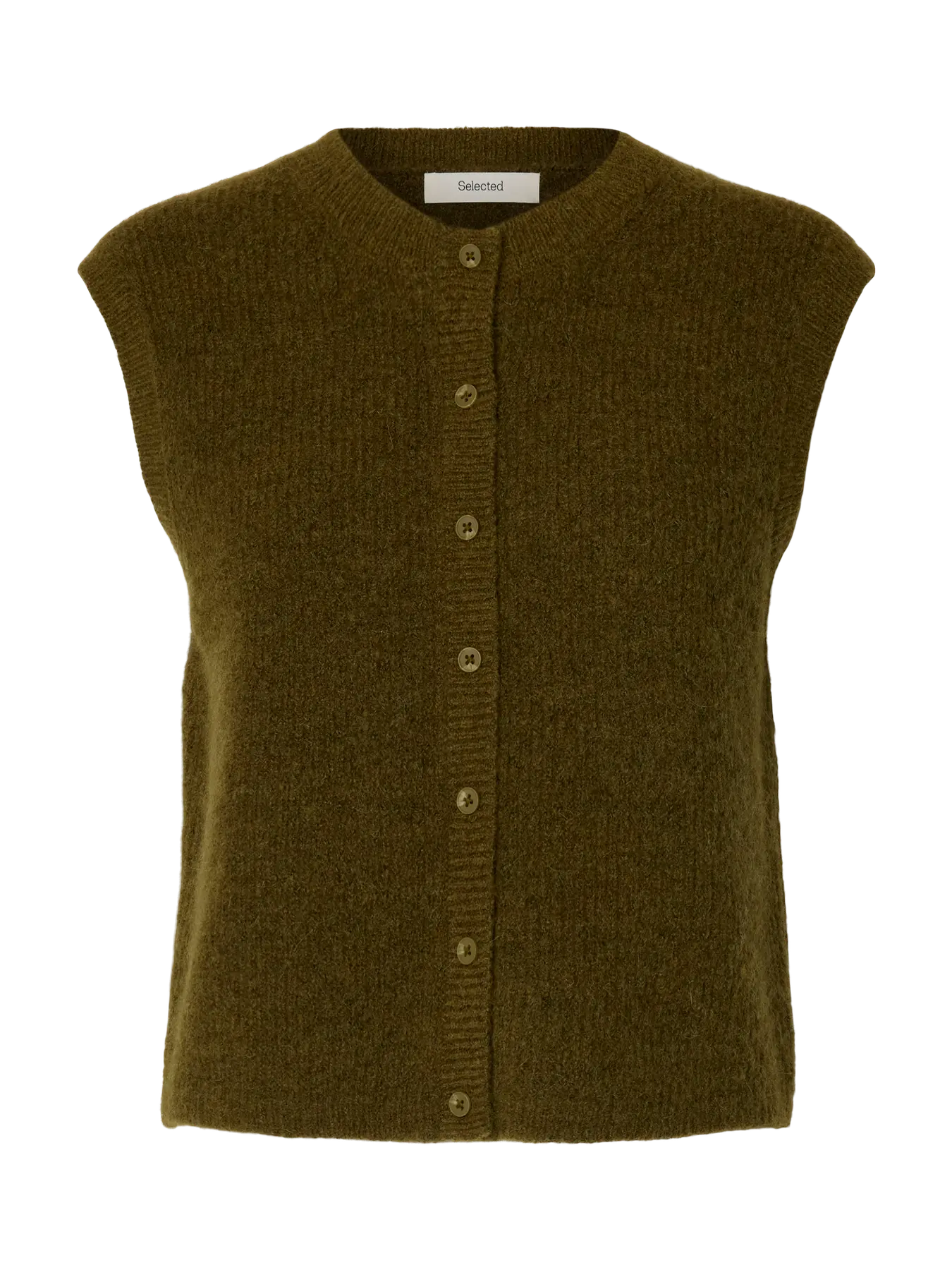Selected Lulu Button Vest  - Fir Green Melange