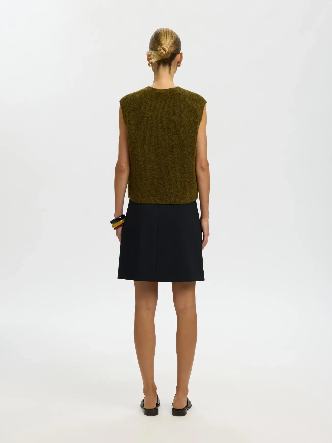 Selected Lulu Button Vest  - Fir Green Melange
