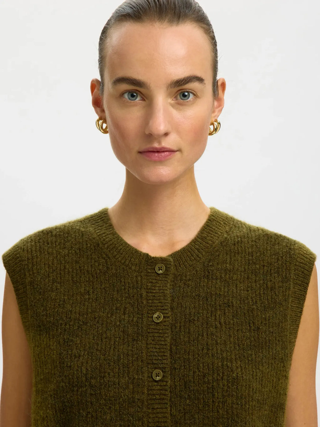 Selected Lulu Button Vest  - Fir Green Melange