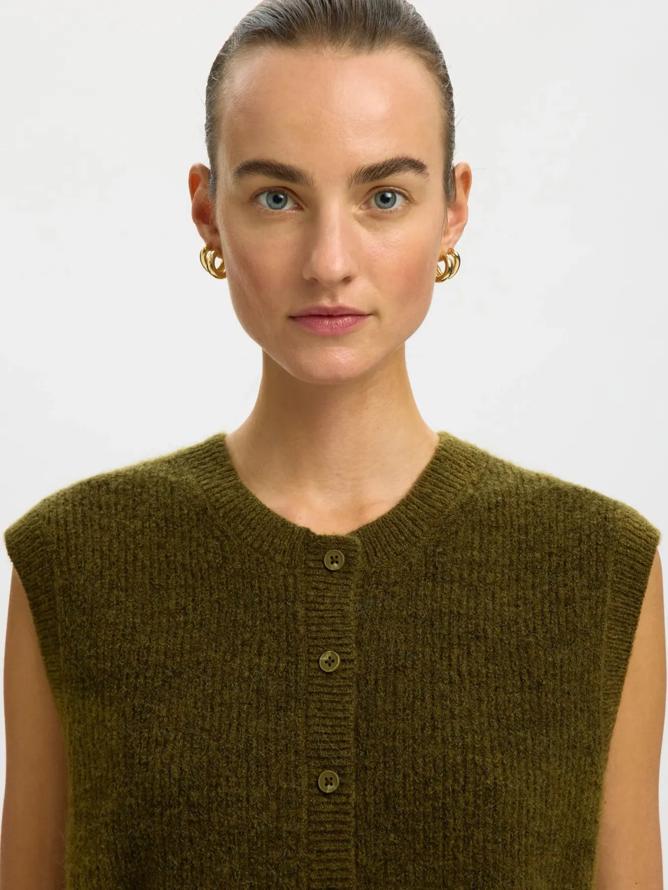 Selected Lulu Button Vest  - Fir Green Melange