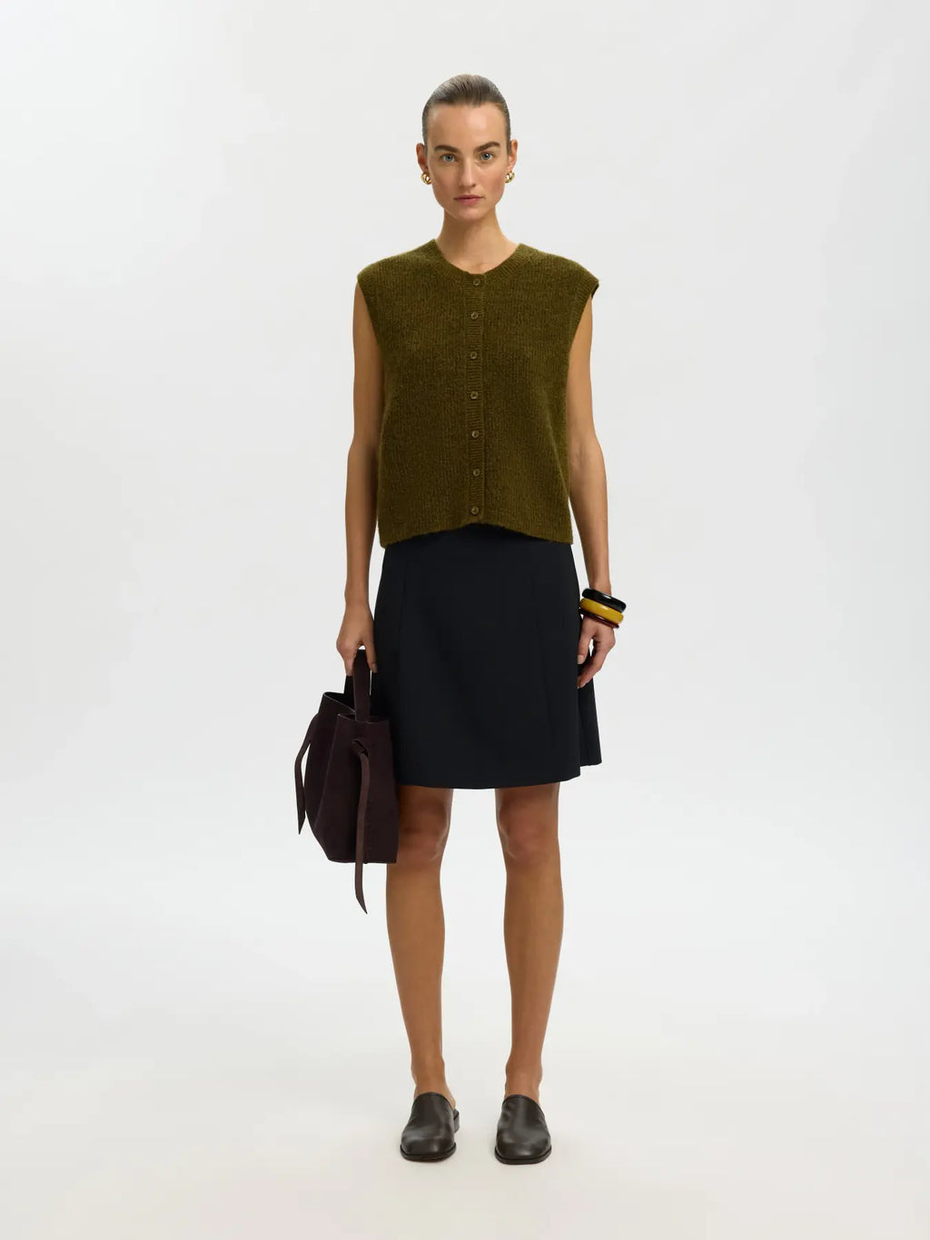 Selected Lulu Button Vest  - Fir Green Melange