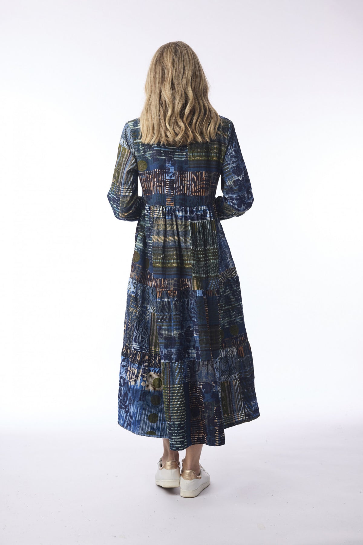 picture of Orientique Isfahan Midi Collar Dress Cord - Blue/Green Print - Number Two - womens - fashion - clothing - Orientique 2