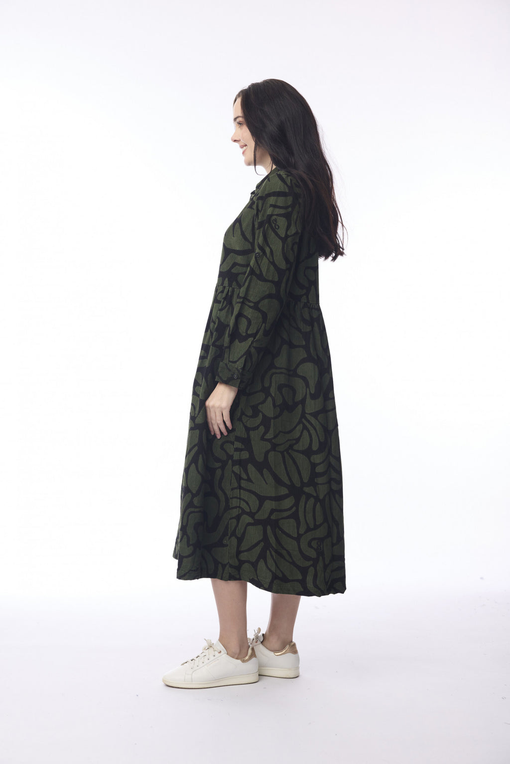 picture of Orientique Congo Midi Dress Cord - Khaki/Black Print - Number Two - womens - fashion - clothing - Orientique 2