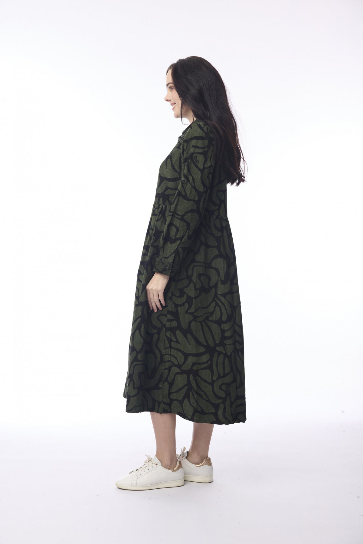 picture of Orientique Congo Midi Dress Cord - Khaki/Black Print - Number Two - womens - fashion - clothing - Orientique 2
