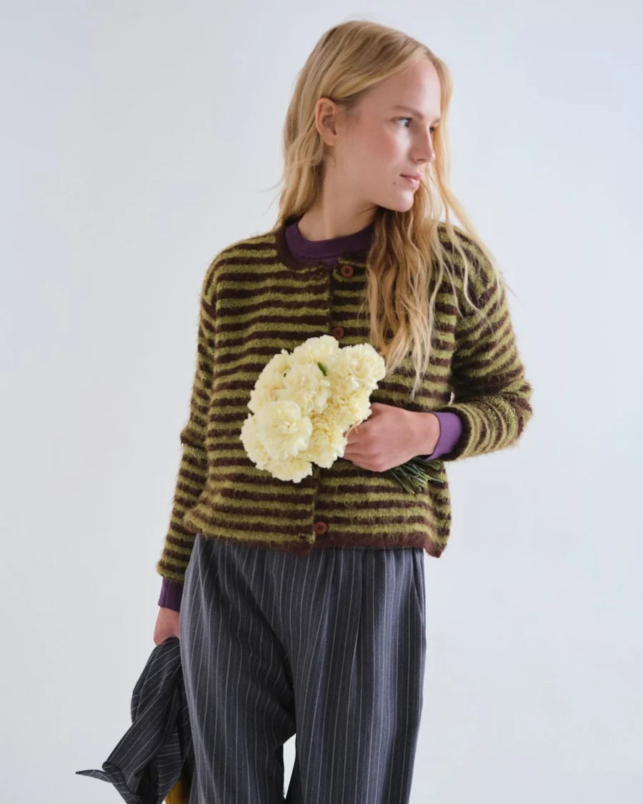 Compania Fantastica 10238 Stripe Cardigan - Chocolate/Lime