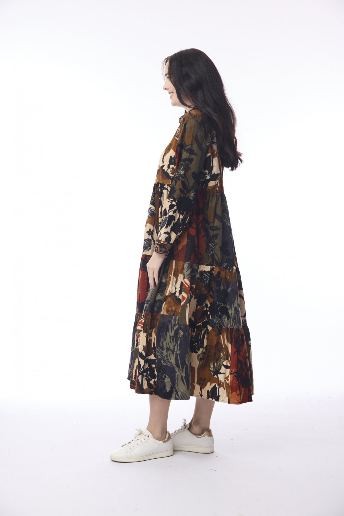 picture of Orientique Dagomba Midi Collar Dress Cord - Blue/Tan Print - Number Two - womens - fashion - clothing - Orientique 2