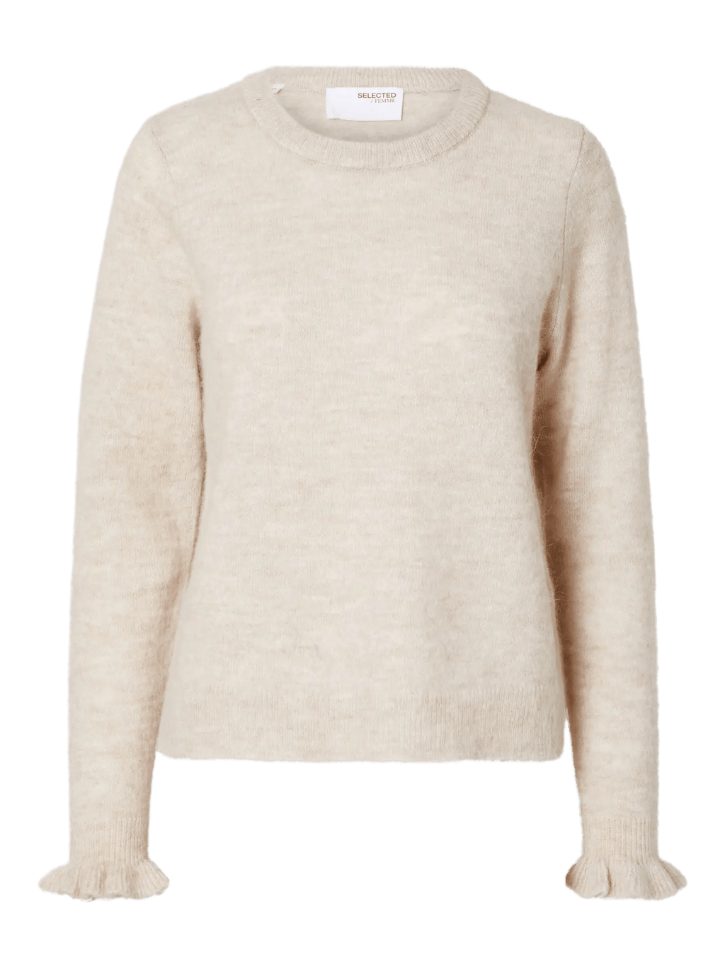 picture of Selected Femme Lulu Long Sleeve Frill Cuff Knit - Birch Melange - Number Two - womens  clothing - Selected Femme 1