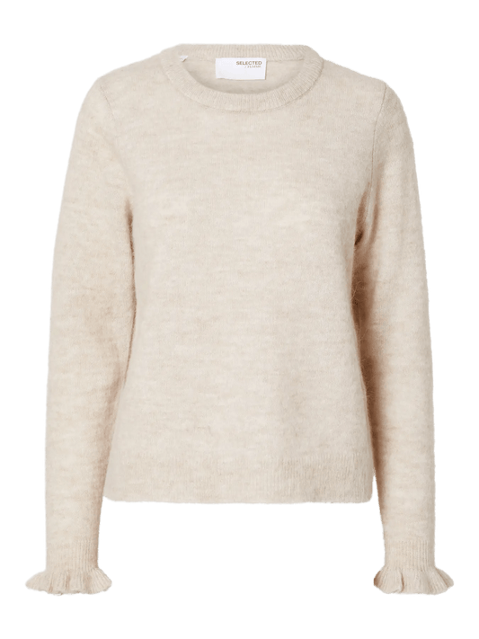 picture of Selected Femme Lulu Long Sleeve Frill Cuff Knit - Birch Melange - Number Two - womens  clothing - Selected Femme 1