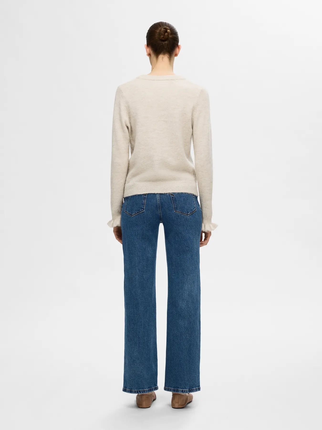 picture of Selected Femme Lulu Long Sleeve Frill Cuff Knit - Birch Melange - Number Two - womens  clothing - Selected Femme 4