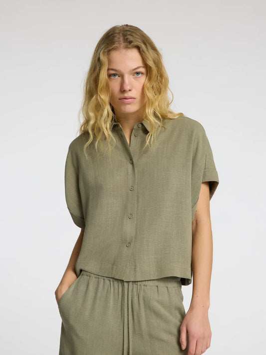 Selected Femme Viva Cropped Shirt Vetiver