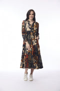 picture of Orientique Dagomba Midi Collar Dress Cord - Blue/Tan Print - Number Two - womens - fashion - clothing - Orientique 1