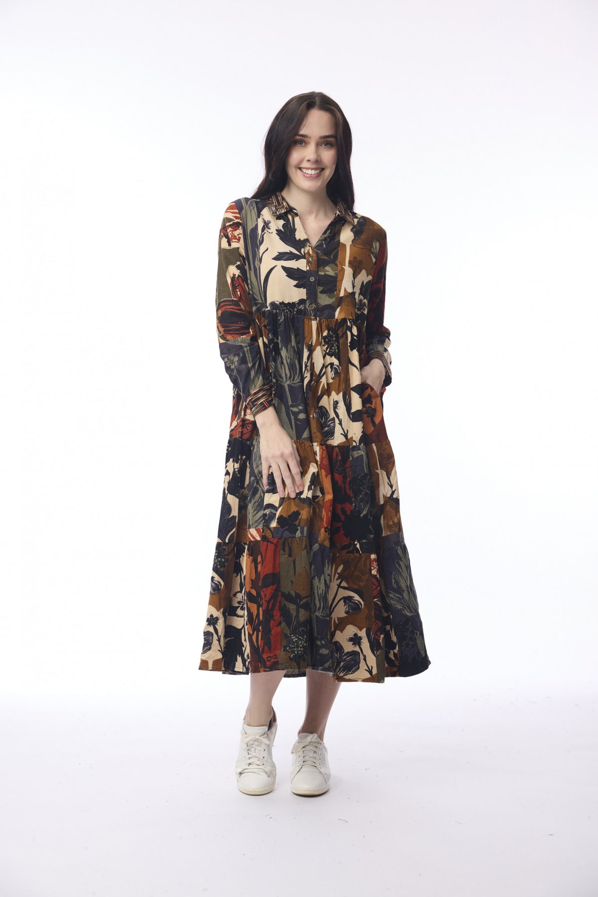 picture of Orientique Dagomba Midi Collar Dress Cord - Blue/Tan Print - Number Two - womens - fashion - clothing - Orientique 1