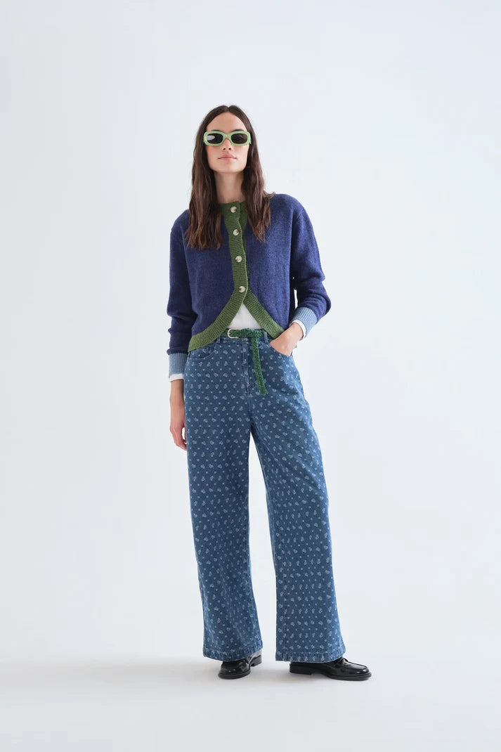 Compania Fantastica 10215 Colour Block Trim Cardigan - Navy