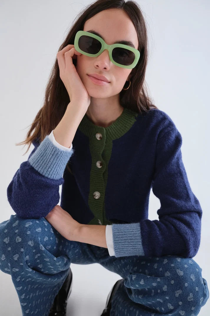 Compania Fantastica 10215 Colour Block Trim Cardigan - Navy