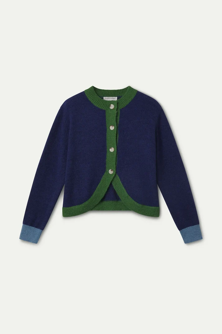 Compania Fantastica 10215 Colour Block Trim Cardigan - Navy