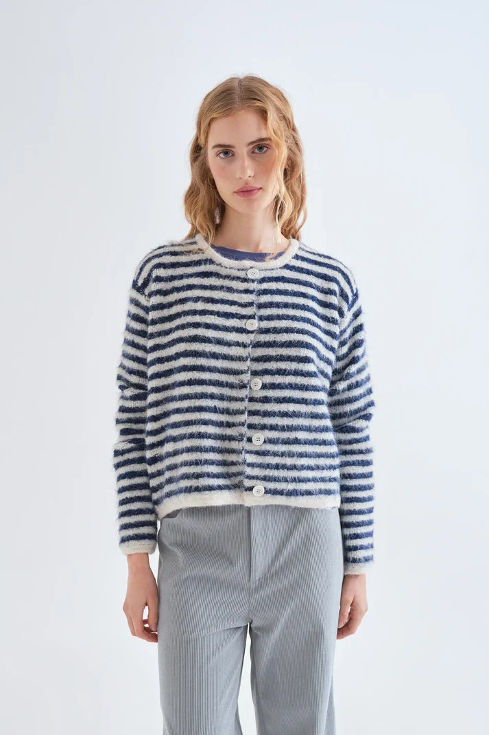Compania Fantastica 10237 Stripe Cardigan - Blue/White