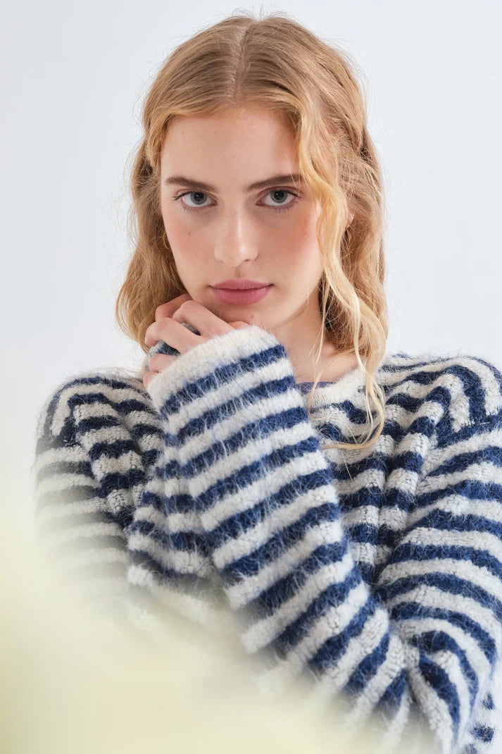 Compania Fantastica 10237 Stripe Cardigan - Blue/White