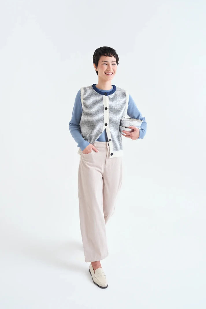 Compania Fantastica 10424 Striped Knit Vest - White/Grey