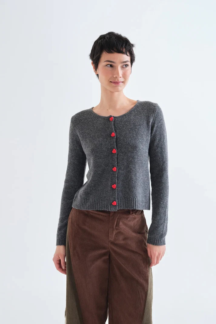 Compania Fantastica 10243 Heart Button Cardigan - Dark Grey