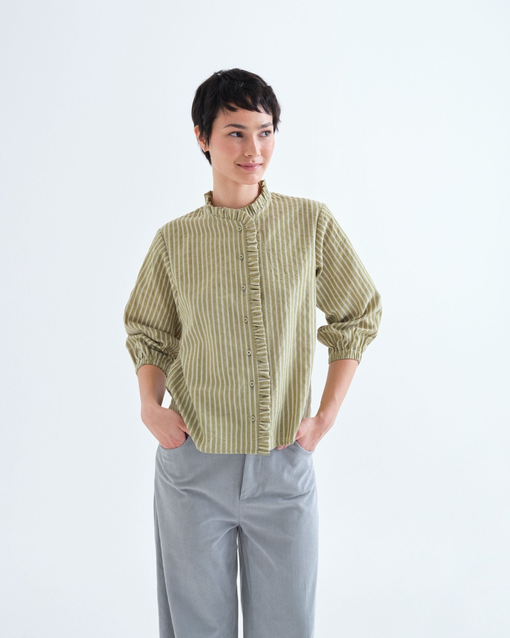 picture of Compania Fantastica 11089 Striped Shirt - Light Green - Number Two - womens - fashion - clothing - Compania Fantastica 1
