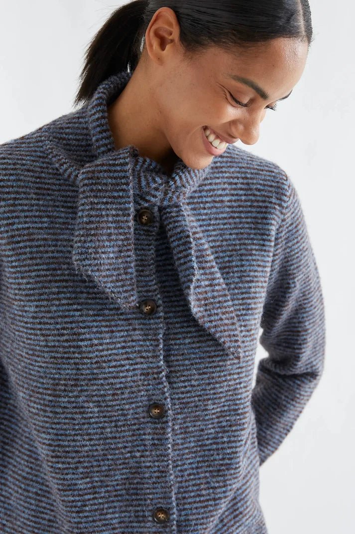 picture of Compania Fantastica 10262 Tie Collar Stripe Cardigan - Brown/Blue - Number Two - womens - fashion - clothing - Compania Fantastica 2
