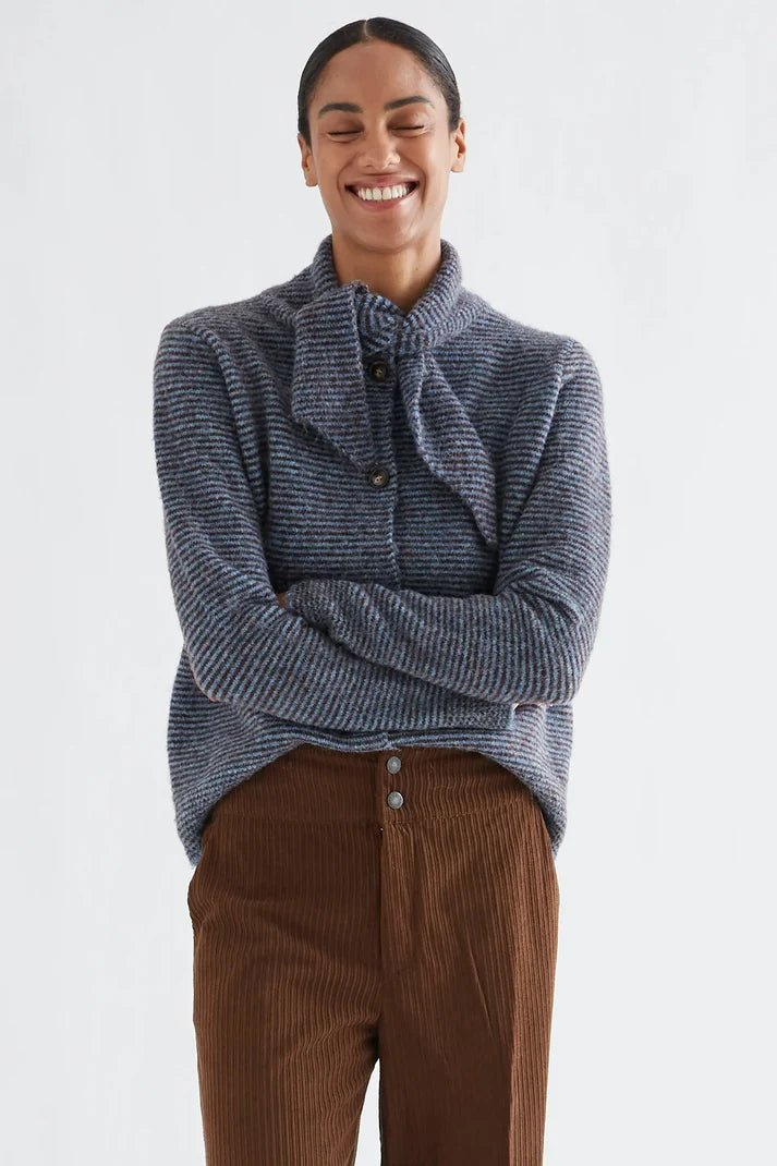 picture of Compania Fantastica 10262 Tie Collar Stripe Cardigan - Brown/Blue - Number Two - womens - fashion - clothing - Compania Fantastica 1