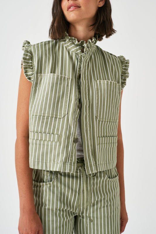 Seventy + Mochi Pablo Waistcoat Vintage Moss Wide Stripe
