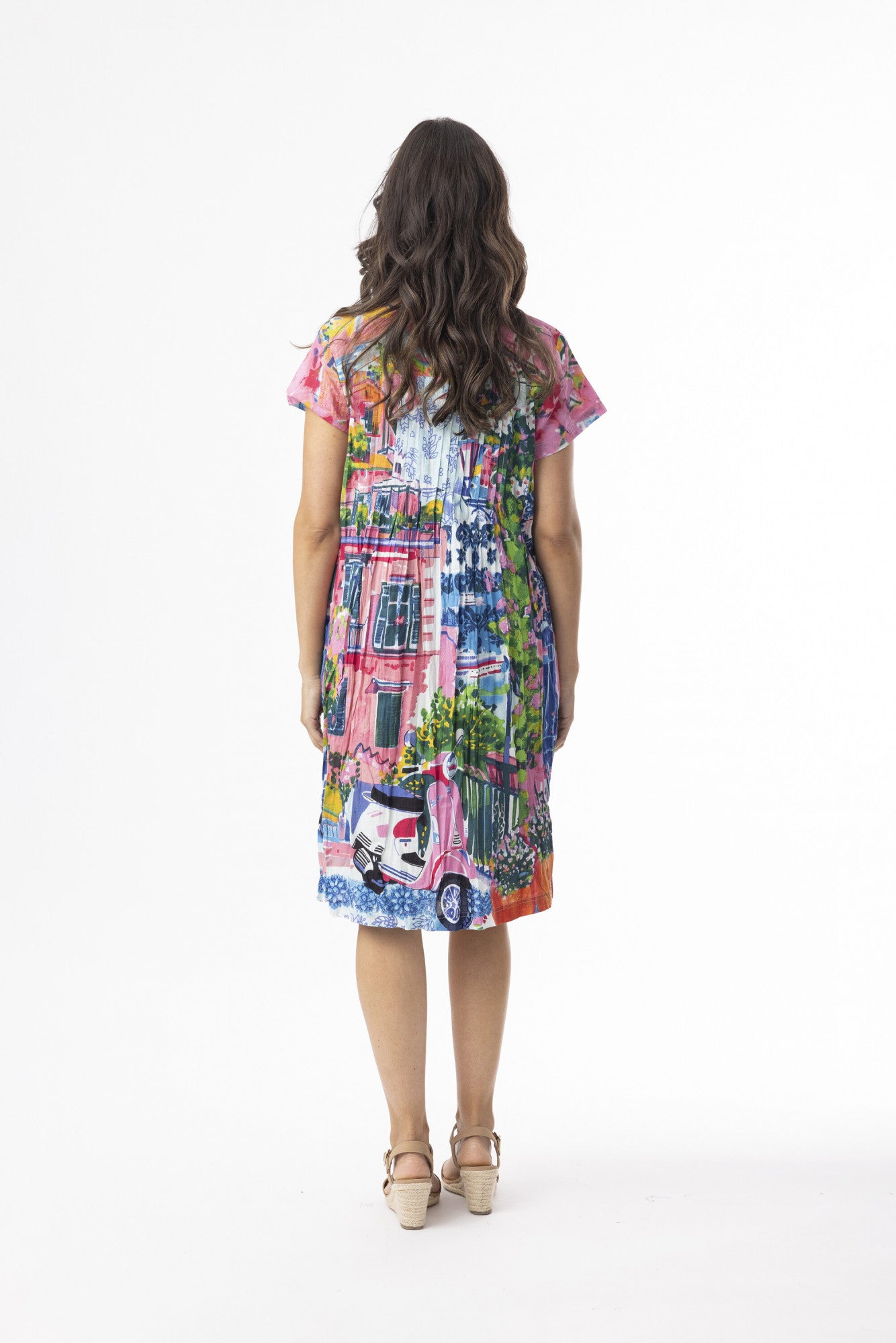 picture of Orientique Printed Cotton V Pleated Dress - Scooter Pink - Number Two - womens - fashion - clothing - Orientique 2