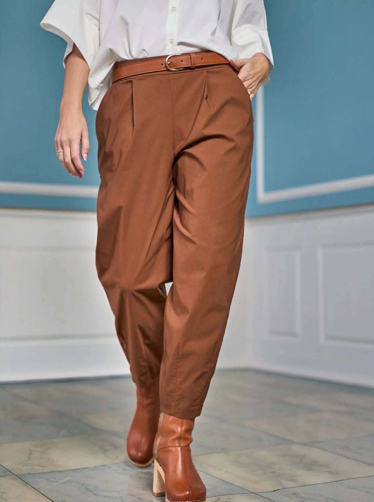 Black Colour DAVINA Barrel Trouser - Hazelnut