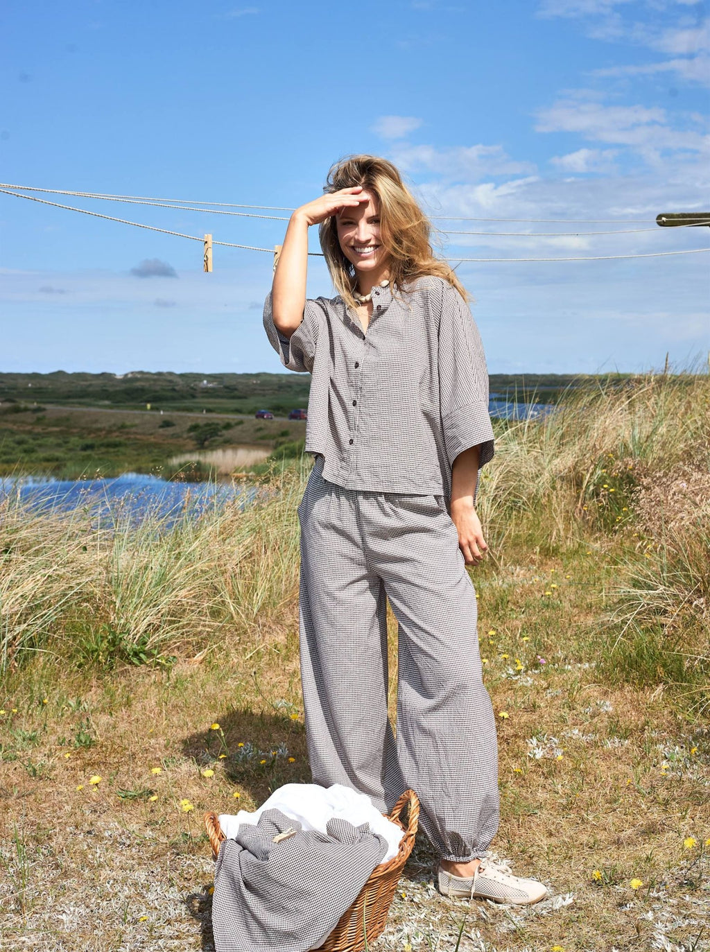 Black Colour MANON Ballon Pant - Coffee Gingham