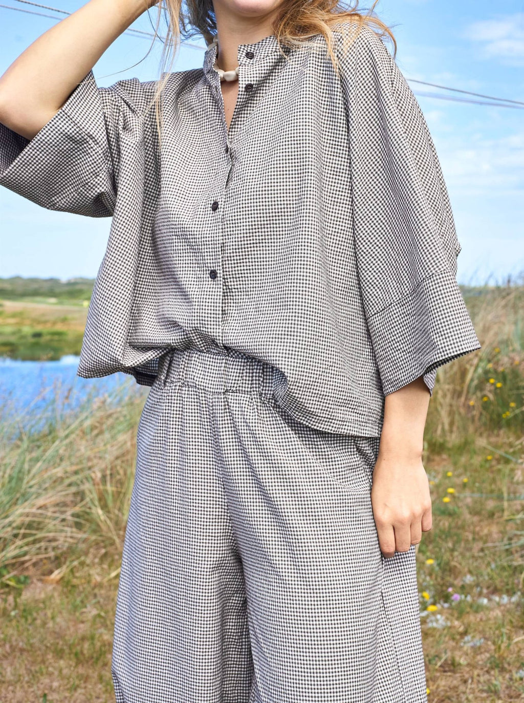 Black Colour MANON Loose Shirt  - Coffee Gingham