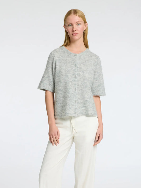 Selected Femme Lulu SS Knit Cardigan Light Grey Melange