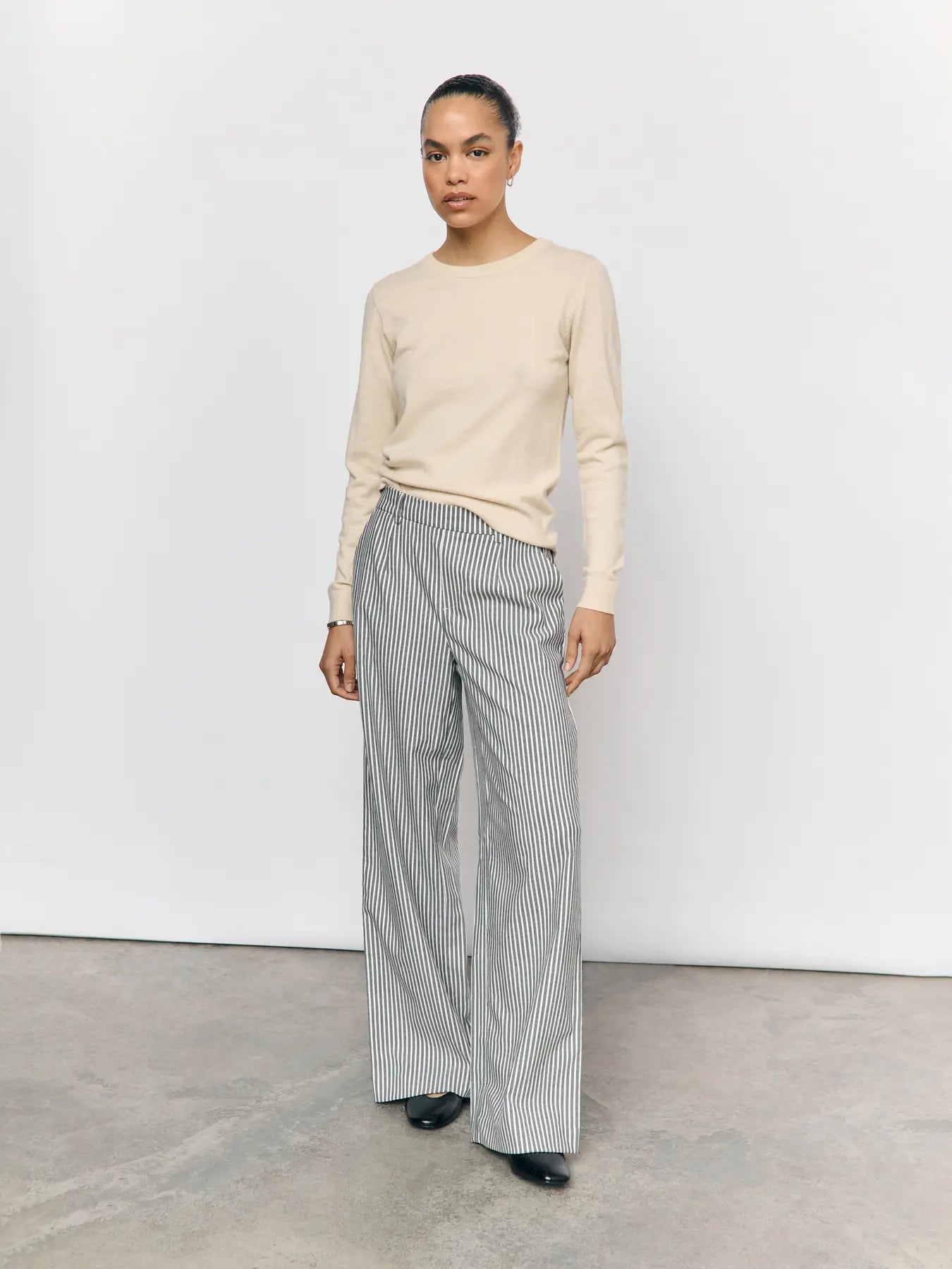 picture of Object Lisa Wide Trouser - Cloud Dancer/Sky Stripe - Number Two - womens - fashion - clothing - Object 1