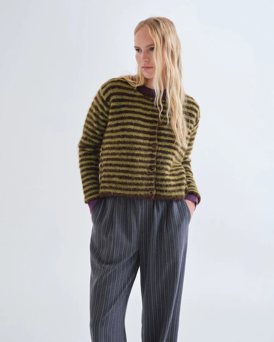 Compania Fantastica 10238 Stripe Cardigan - Chocolate/Lime
