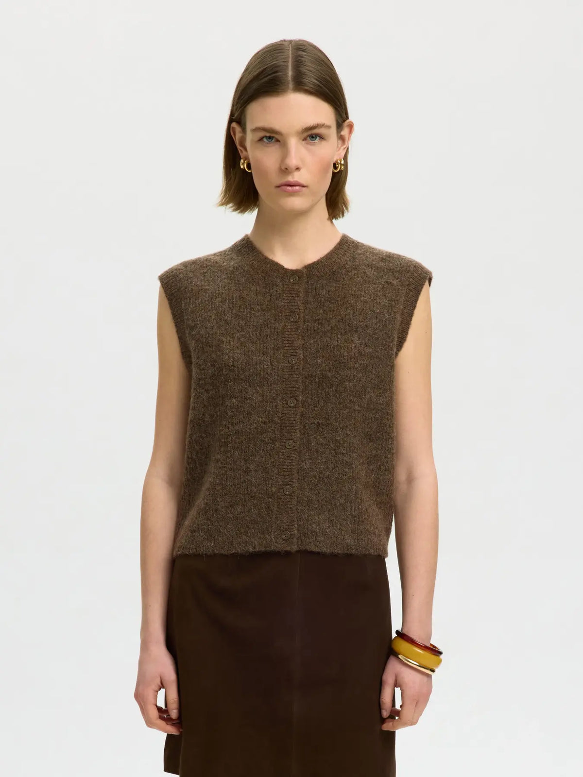 Selected Lulu Button Vest  - Dachshund Melange