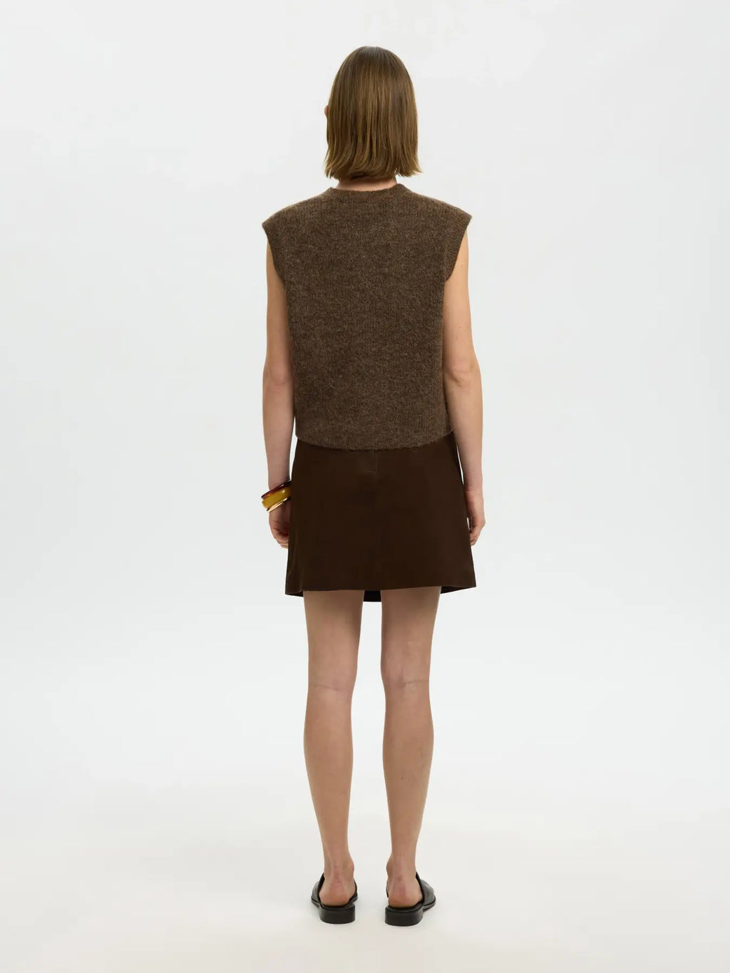 Selected Lulu Button Vest  - Dachshund Melange