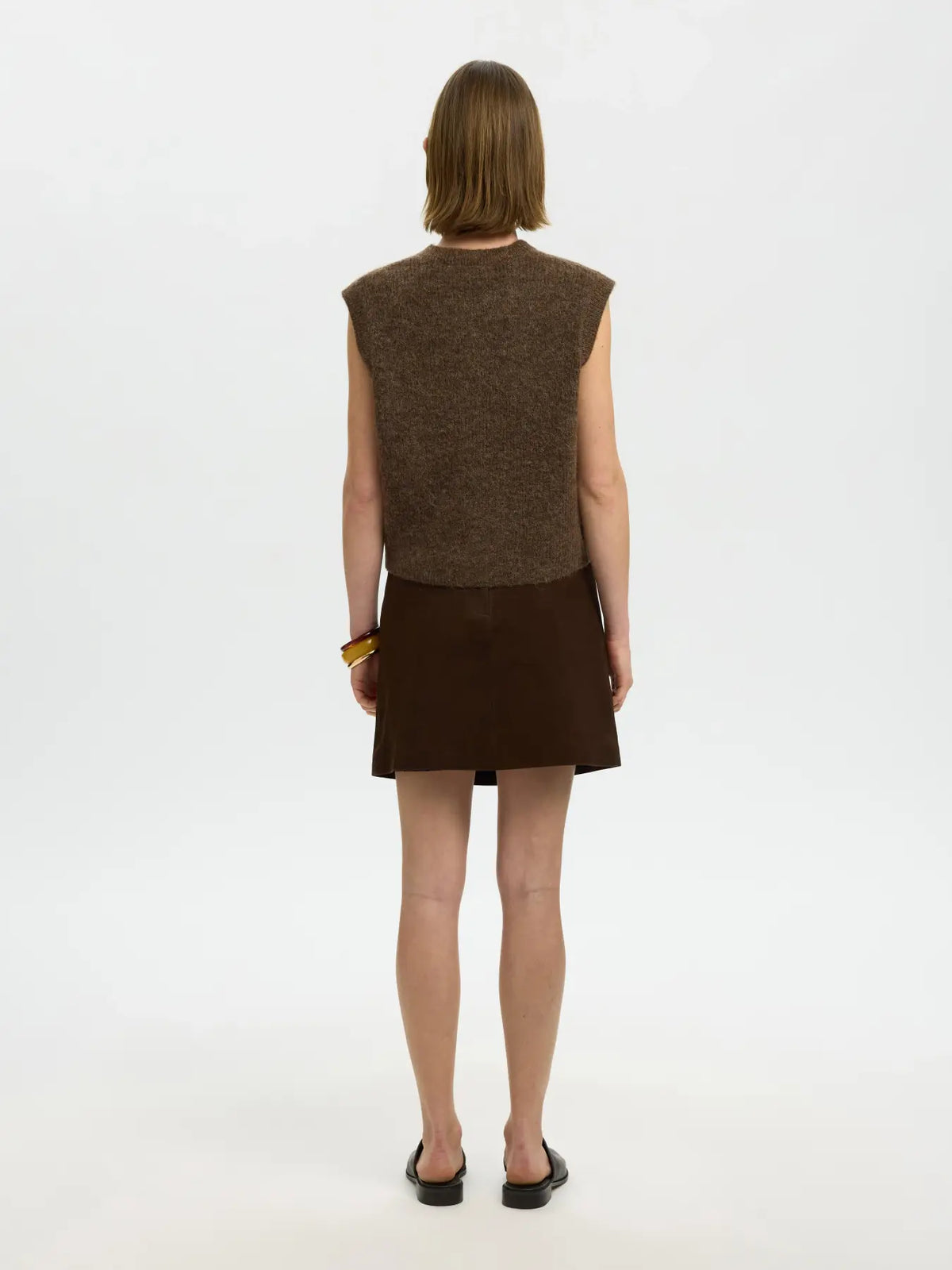 Selected Lulu Button Vest  - Dachshund Melange