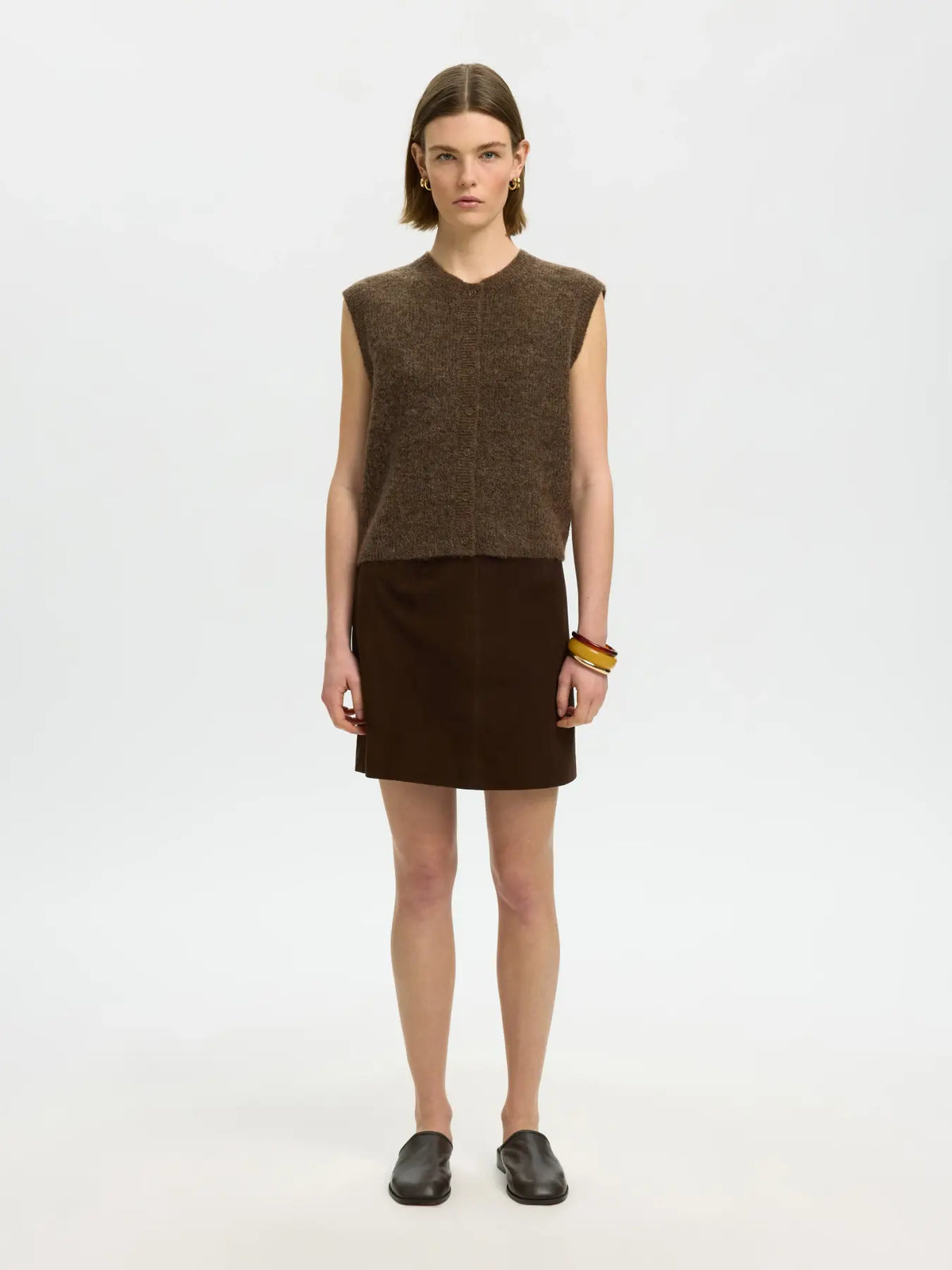 Selected Lulu Button Vest  - Dachshund Melange