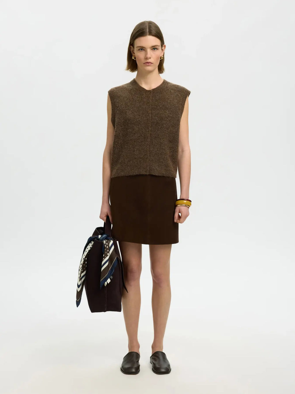 Selected Lulu Button Vest  - Dachshund Melange