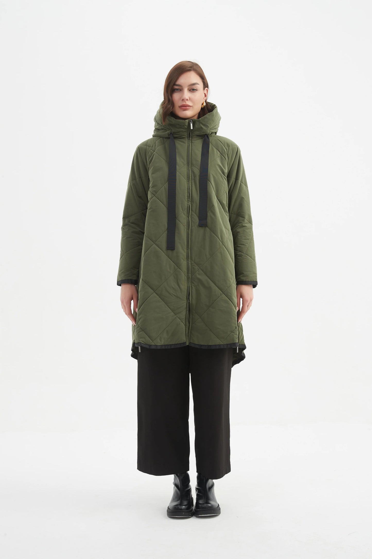 picture of Tirelli Zip Hem Winter Coat - Dark Olive - Number Two - womens - fashion - clothing - Tirelli 4