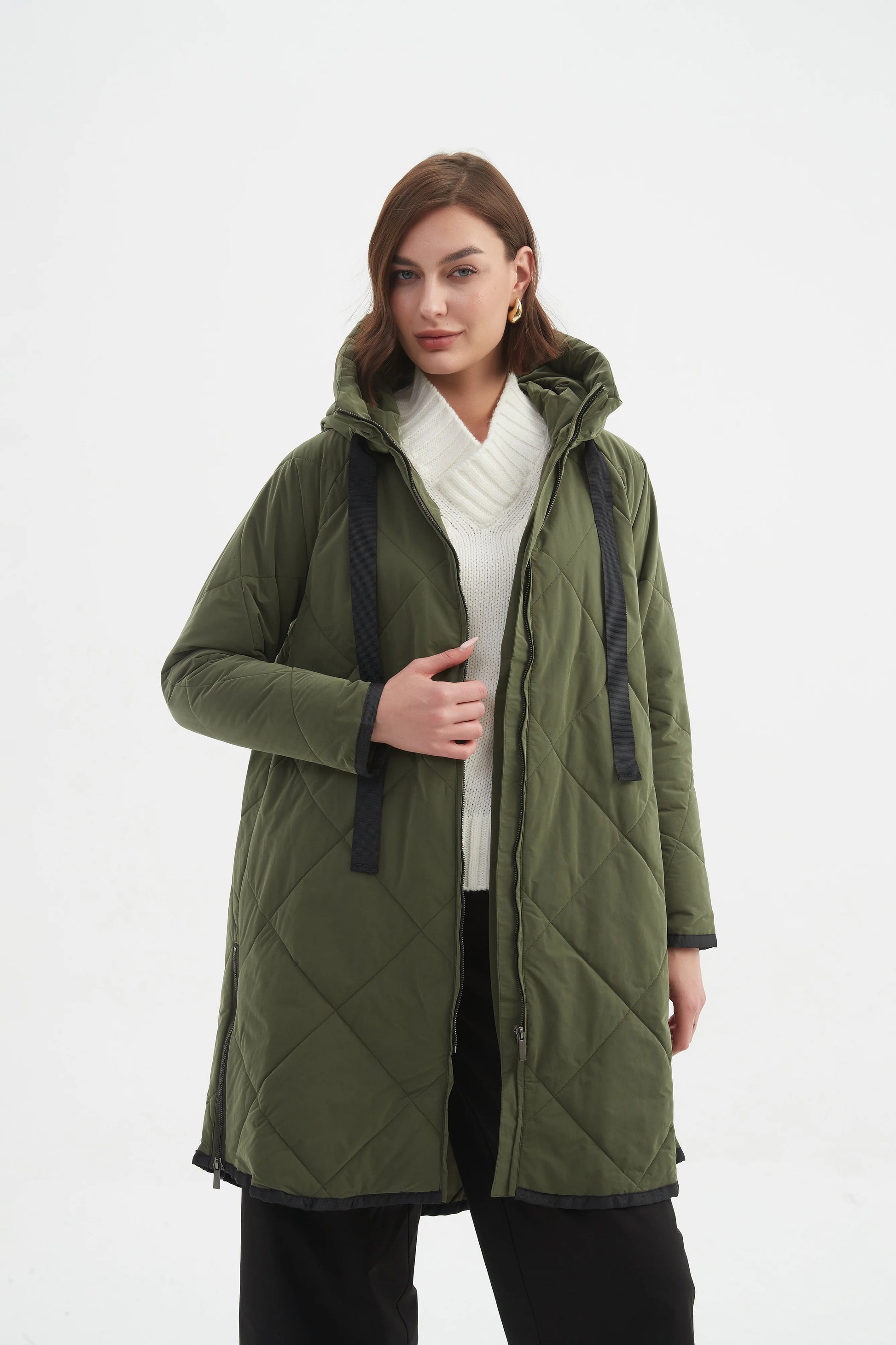 picture of Tirelli Zip Hem Winter Coat - Dark Olive - Number Two - womens - fashion - clothing - Tirelli 2