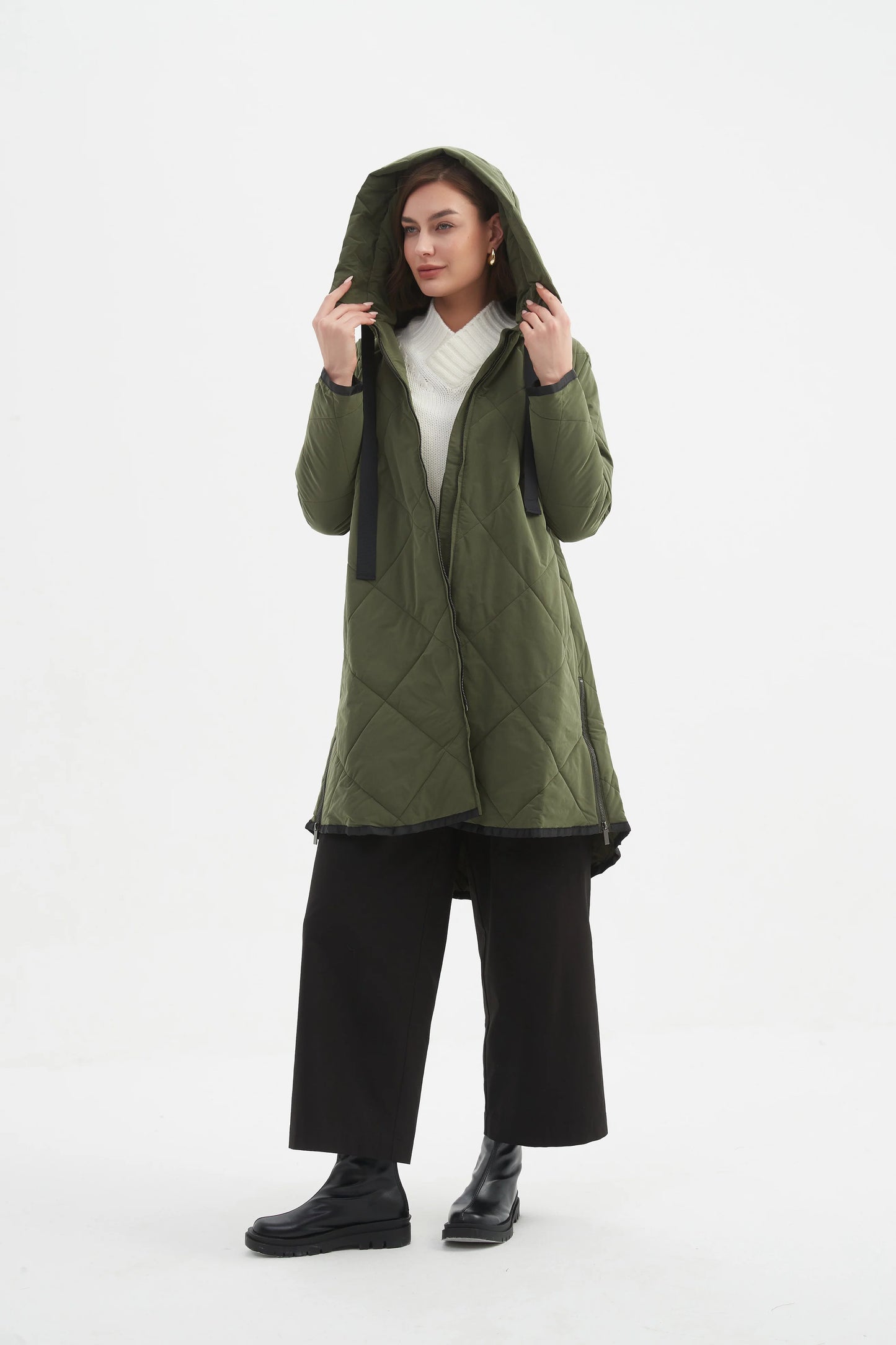 picture of Tirelli Zip Hem Winter Coat - Dark Olive - Number Two - womens - fashion - clothing - Tirelli 3
