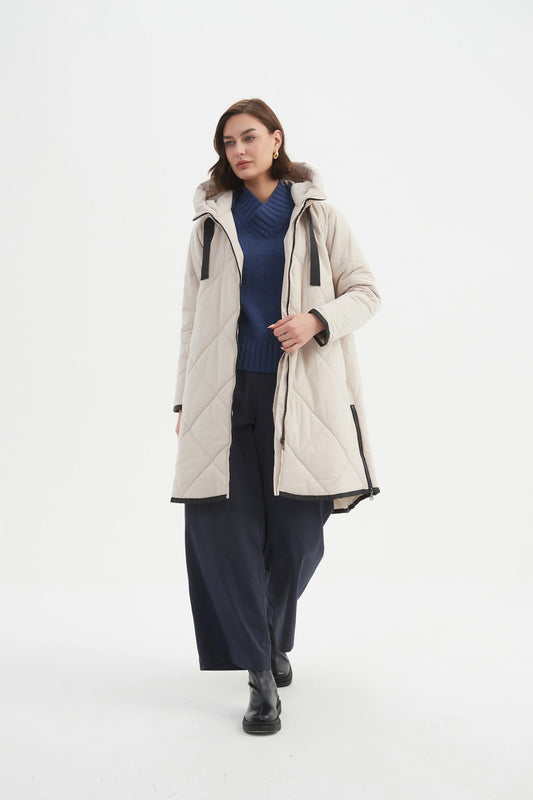 picture of Tirelli Zip Hem Winter Coat - Cream - Number Two - womens - fashion - clothing - Tirelli 1
